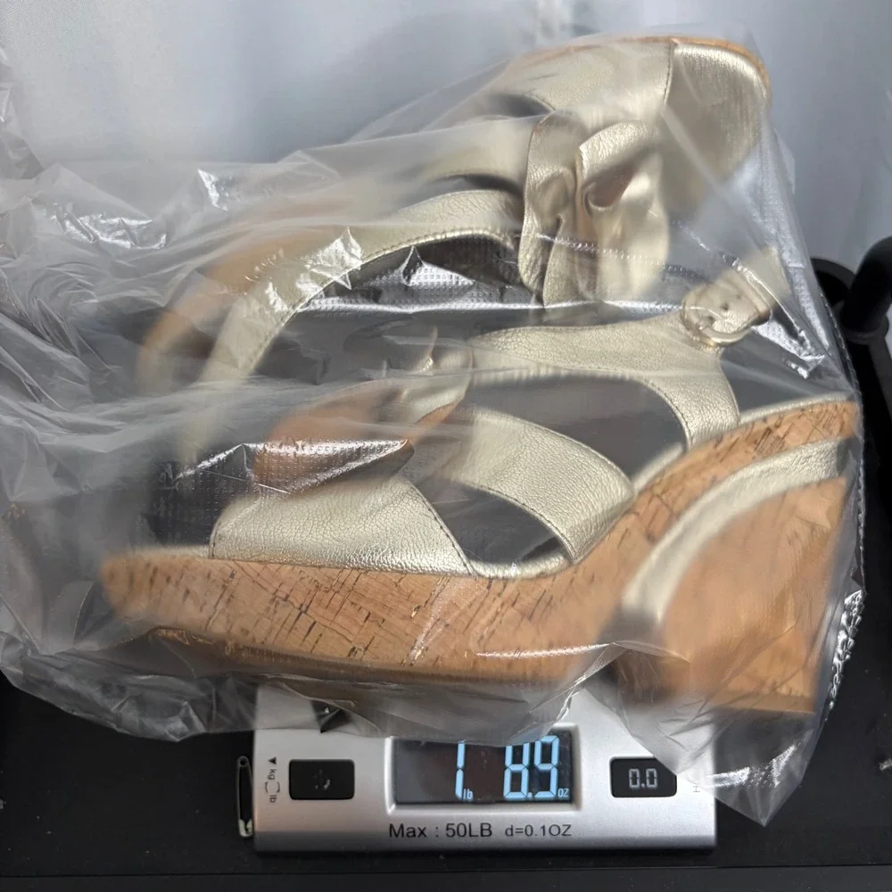 Sofft Womens Gold Metallic Leather Floral Cork Wedge Sandals 9.5M 1256495 CBHK11